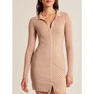 NWT Abercrombie Checkered Mesh Lined Shirt Dress Small P Long Sleeve Y2K Retro